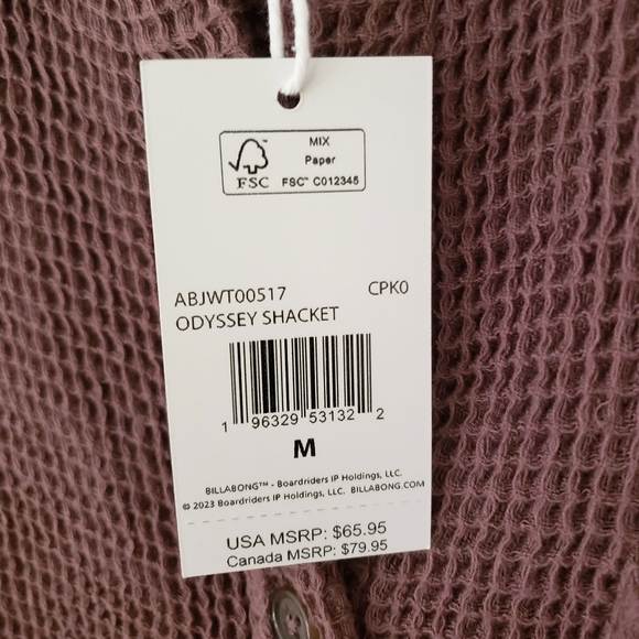 🌴 Billabong Odyssey Shacket Kona Brown Waffle Knit 100% Cotton Medium Shirt 🌴 - Picture 7 of 9